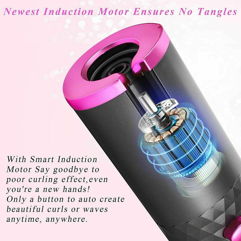 Auto Cordless Rotating Hair Curler Waver Curling Iron Wireless LCD Ceramic