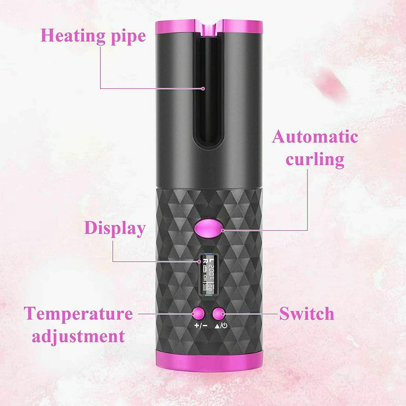 Auto Cordless Rotating Hair Curler Waver Curling Iron Wireless LCD Ceramic