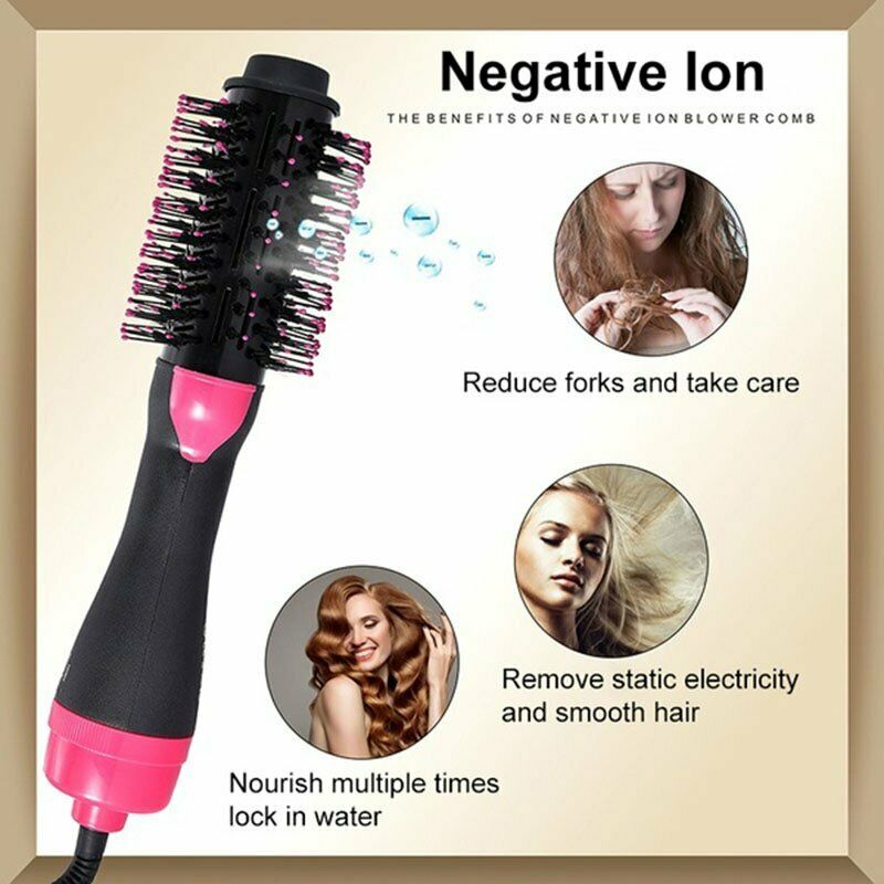 3-in-1 One Step Hair Dryer Comb and Volumizer Pro Brush Straightener Curler 220V