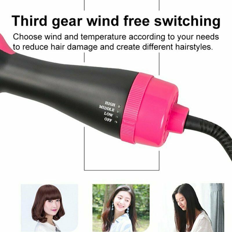 3-in-1 One Step Hair Dryer Comb and Volumizer Pro Brush Straightener Curler 220V