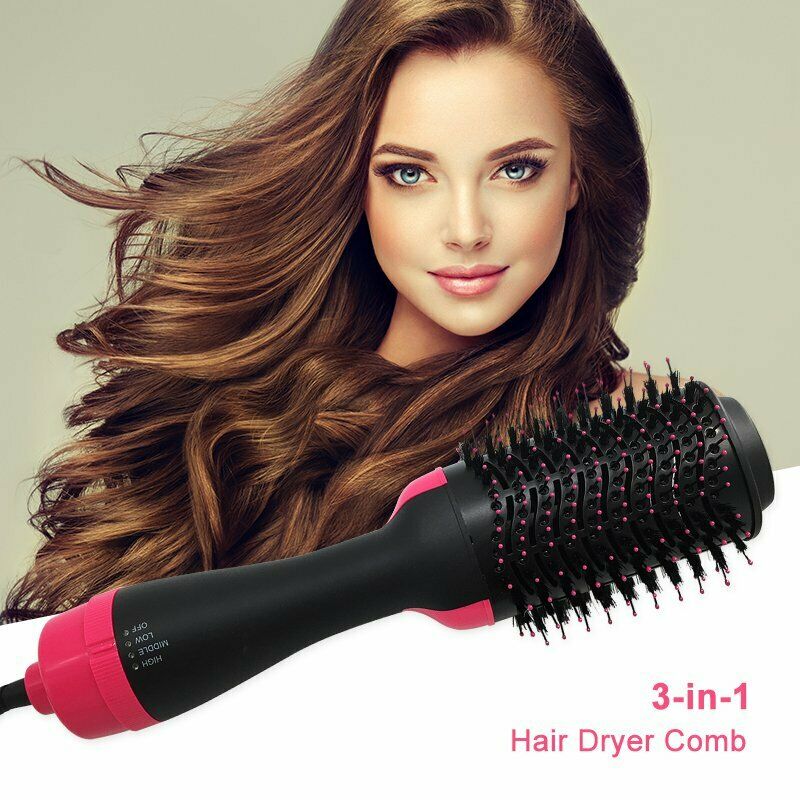 3-in-1 One Step Hair Dryer Comb and Volumizer Pro Brush Straightener Curler 220V