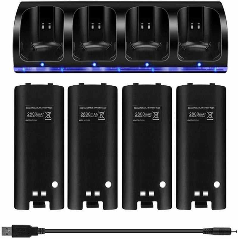 4x Rechargeable Battery Pack & Wii Controller Charger Dock Station for Nintendo