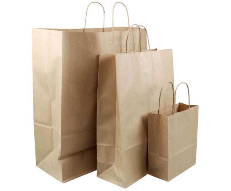 Medium| 50 Pack Paper Carry Bags (Brown)