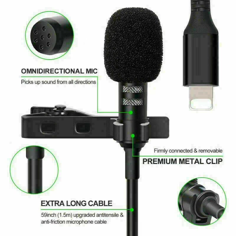 Lapel Lavalier Microphone For iPhone 12 XS XR 11 Pro Youtube Video Recording Mic