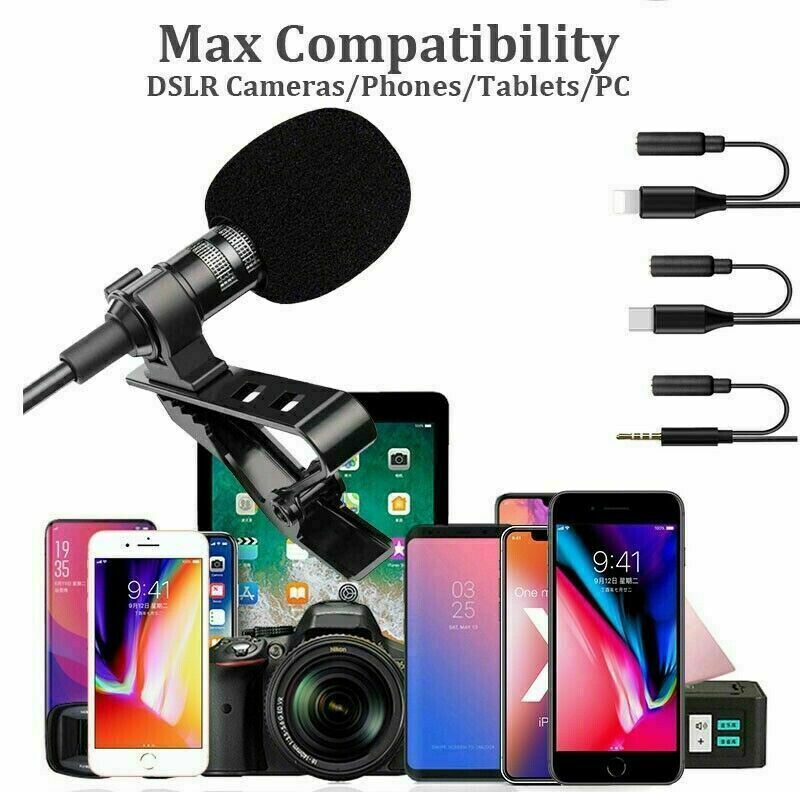 Lapel Lavalier Microphone For iPhone 12 XS XR 11 Pro Youtube Video Recording Mic