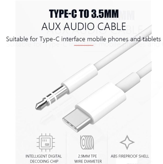 Type C USB-C to 3.5mm Male Audio AUX Cable Adapter For Car Stereo Samsung Huawei