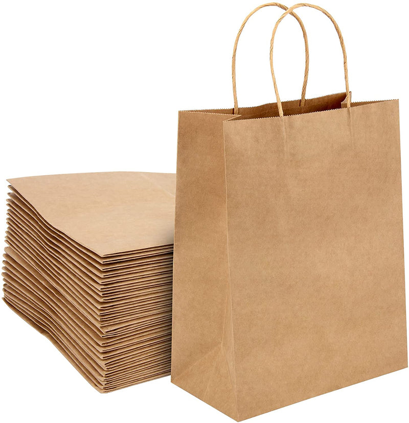 Medium| 50 Pack Paper Carry Bags (Brown)