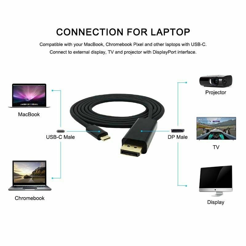 USB-C to Display Port Cable Adapter 6Ft USB 3.1 Type C to HD DP Cable 1.8M OZ