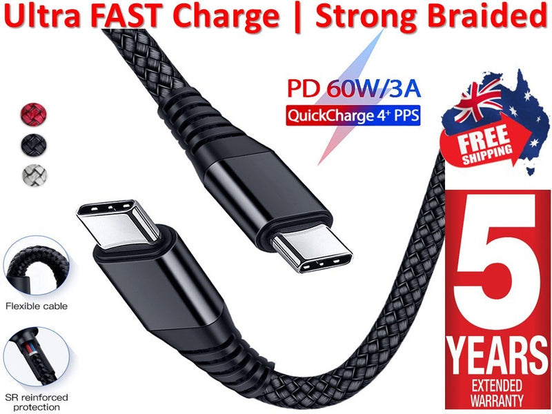 [2 Pack] USB Type C to USB-C Cable Charge PD Quick Charging Data Fast Charger Samsung