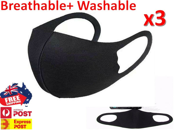 3x Reusable Washable Fashionable Face Mask (Black)