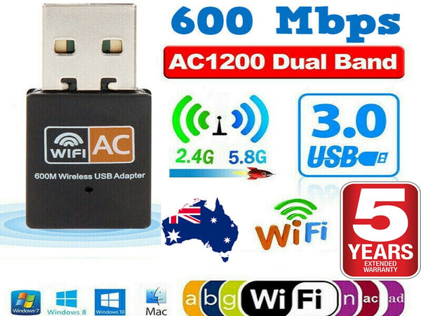 Dual Band 600Mbps USB WiFi Wireless Dongle AC600 Lan Network Adapter 2.4GHz 5GHz