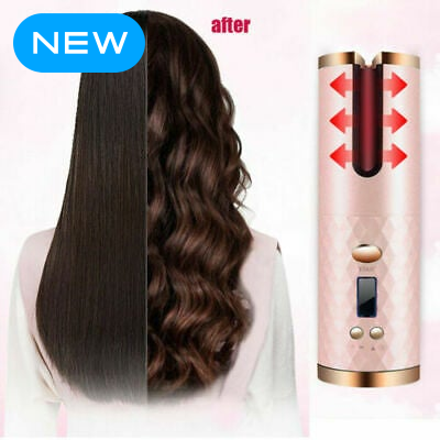 Auto Cordless Rotating Hair Curler Waver Curling Iron Wireless LCD Ceramic