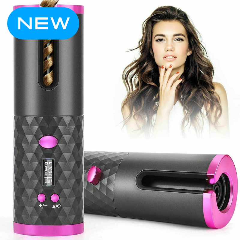 Auto Cordless Rotating Hair Curler Waver Curling Iron Wireless LCD Ceramic