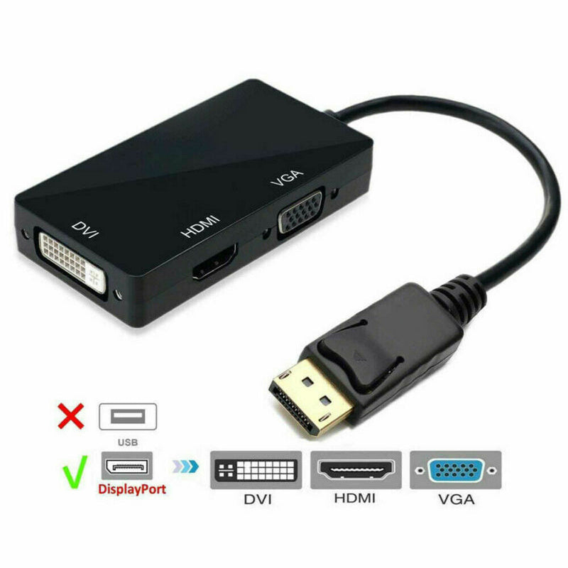 3 in 1 DisplayPort DP to HDMI DVI VGA Audio USB Adapter Converter Cable with 4K