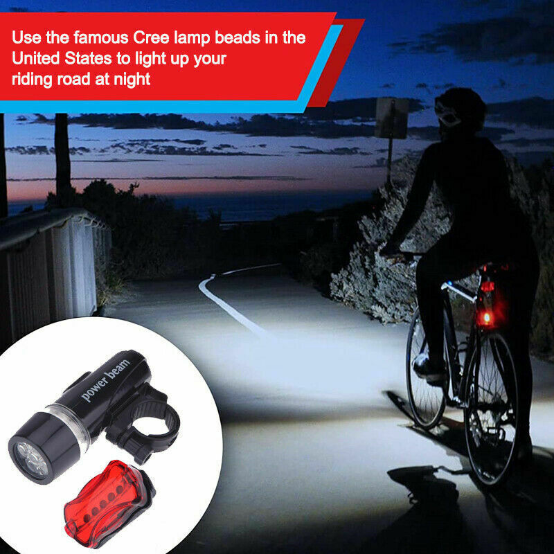 Light Head Tail Lights LED Lamp White Beam Safety Alarm Set Bicycle Cycle Bike