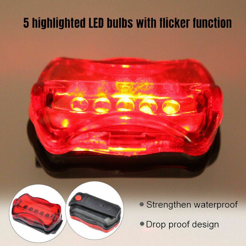 Light Head Tail Lights LED Lamp White Beam Safety Alarm Set Bicycle Cycle Bike