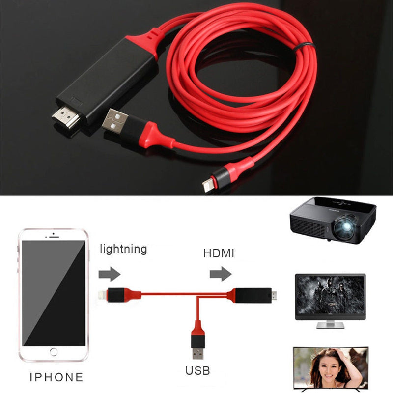 For iPhone To HDTV HDMI AV TV Adapter Video Output 2M Cable (RED)