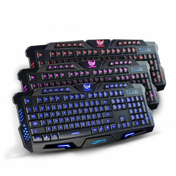 USB Gaming Keyboards LED Backlit 3 Colors Backlight Illuminated