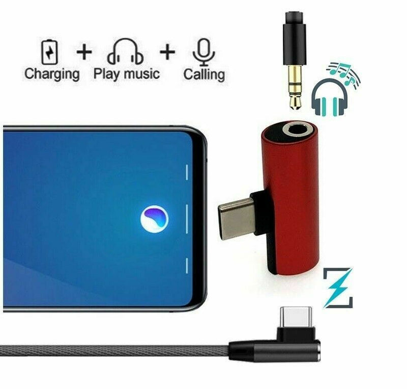 2in1 USB C Type-C to 3.5mm Headphone Jack AUX & Sync Data Charge Cable Adapters