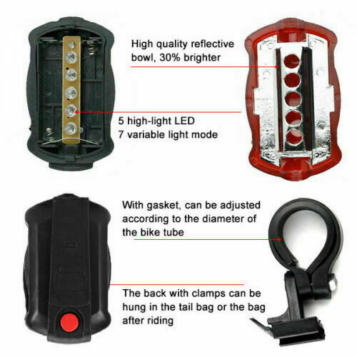 Light Head Tail Lights LED Lamp White Beam Safety Alarm Set Bicycle Cycle Bike