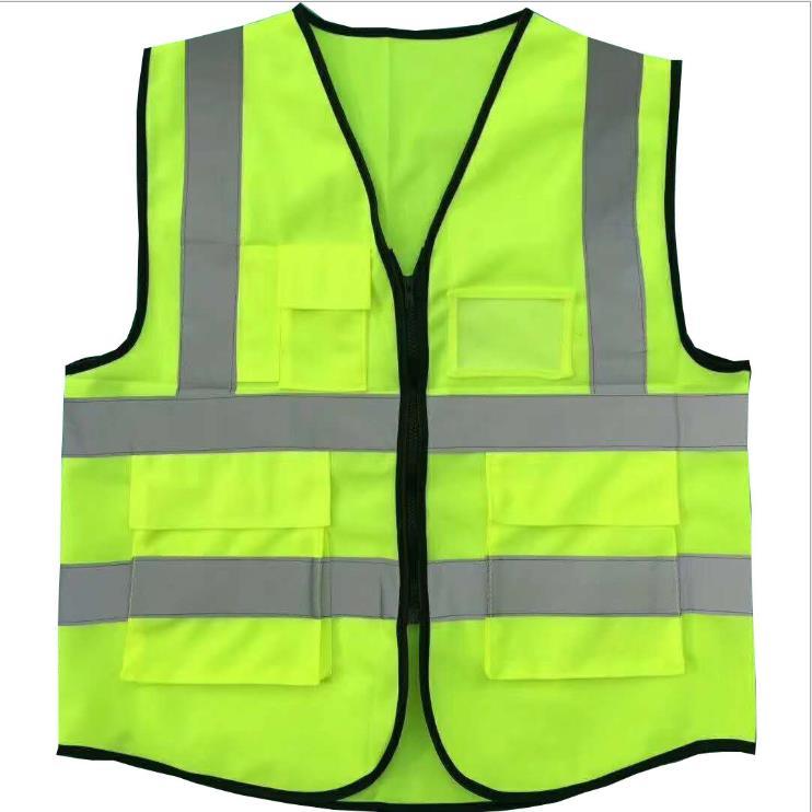 Hi Vis Safety Vest Reflective Tape Zip Up Workwear Pocket Night High Visibility