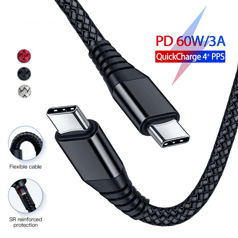 1M USB Type C to USB-C Cable QC3.0 60W PD Quick Charge Cable