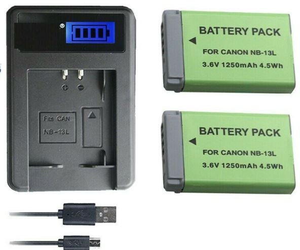 High Capacity Battery Charger for Canon NB-13L PowerShot G7 X Mark II, G9 X Mark