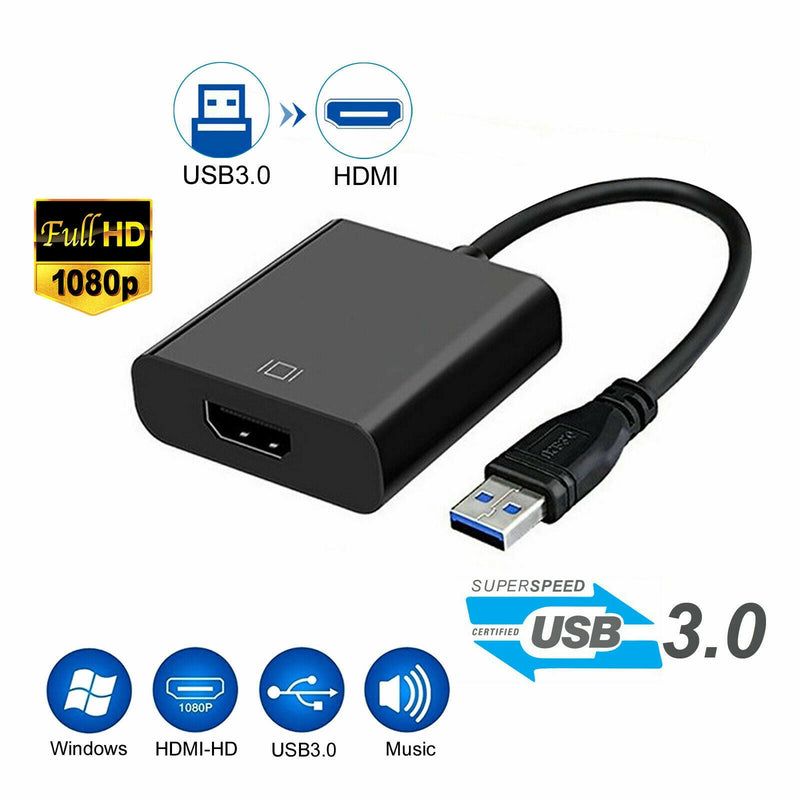 USB 3.0 Male to HDMI Female Adapter Converter Cable for Windows Mac HD 1080 YK