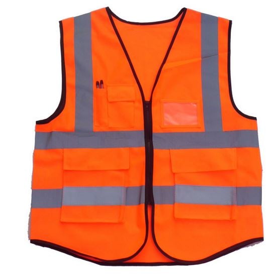 Hi Vis Safety Vest Reflective Tape Zip Up Workwear Pocket Night High Visibility