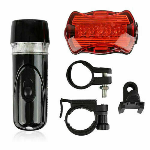 Light Head Tail Lights LED Lamp White Beam Safety Alarm Set Bicycle Cycle Bike