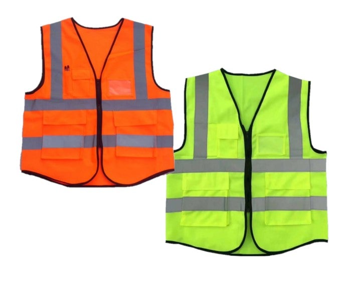 Hi Vis Safety Vest Reflective Tape Zip Up Workwear Pocket Night High Visibility