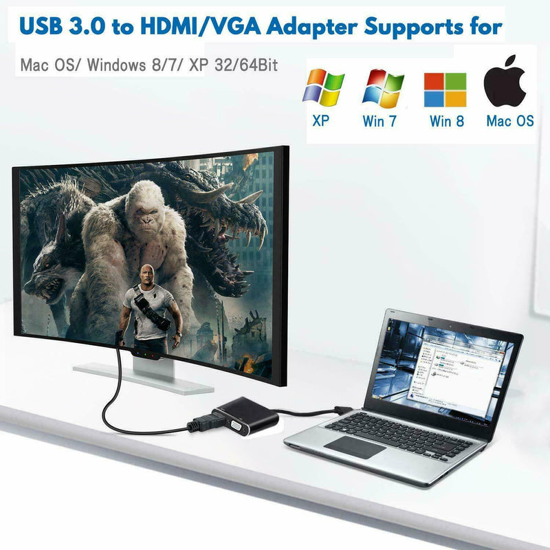 USB 3.0 to HDMI + VGA Full HD 1080p Video Adapter Cable Converter for PC