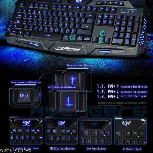 USB Gaming Keyboards LED Backlit 3 Colors Backlight Illuminated