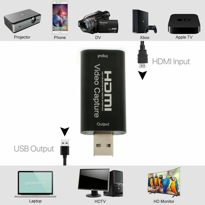 HDMI Video Capture Card USB 2.0/ HD 1080p Recorder for Game Video Live Streaming