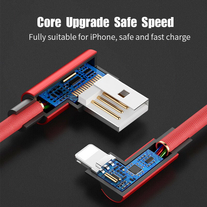 For iPhone 12 X 7 8 XS Braided 90 Degree Compact Cable USB Data Charger Cord