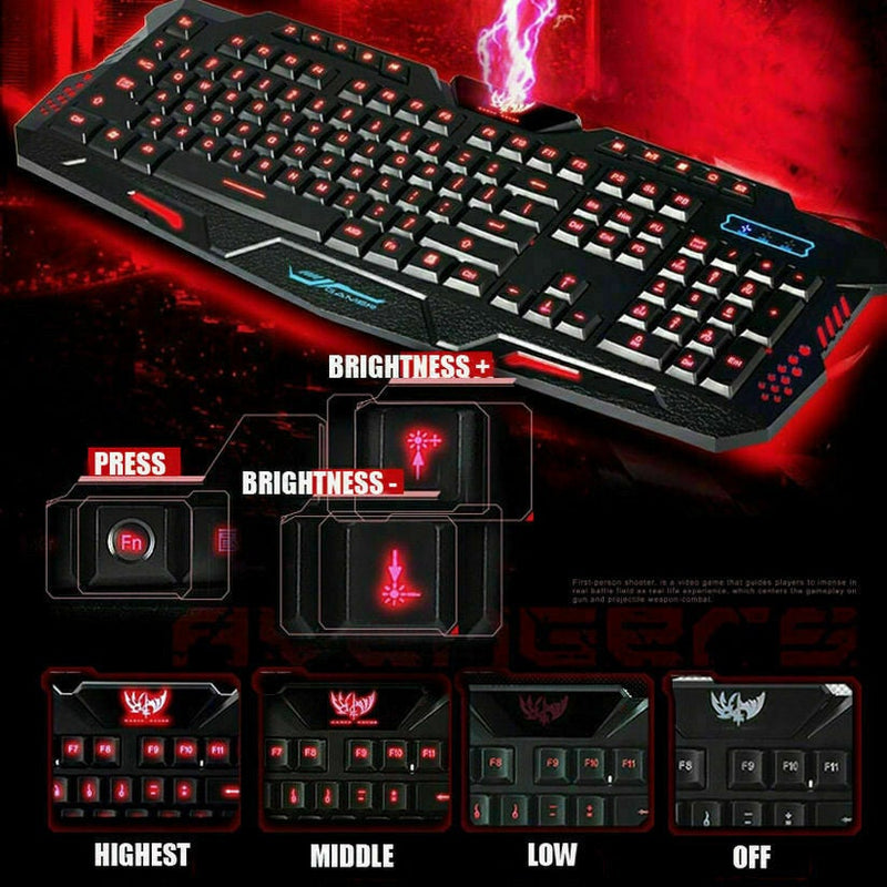 USB Gaming Keyboards LED Backlit 3 Colors Backlight Illuminated