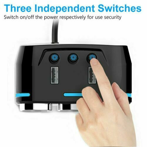 3 Port Car Cigarette Lighter Socket Splitter Adapter + Dual USB Fast Charger