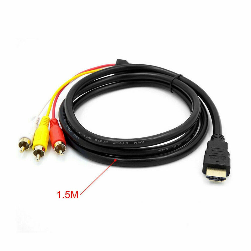 HDMI to RCA Cable 1.5 HDMI Male to 3RCA AV Composite Male Connector Adapter Cable Cord Video Audio AV Cable Adapter for 1080P HDTV