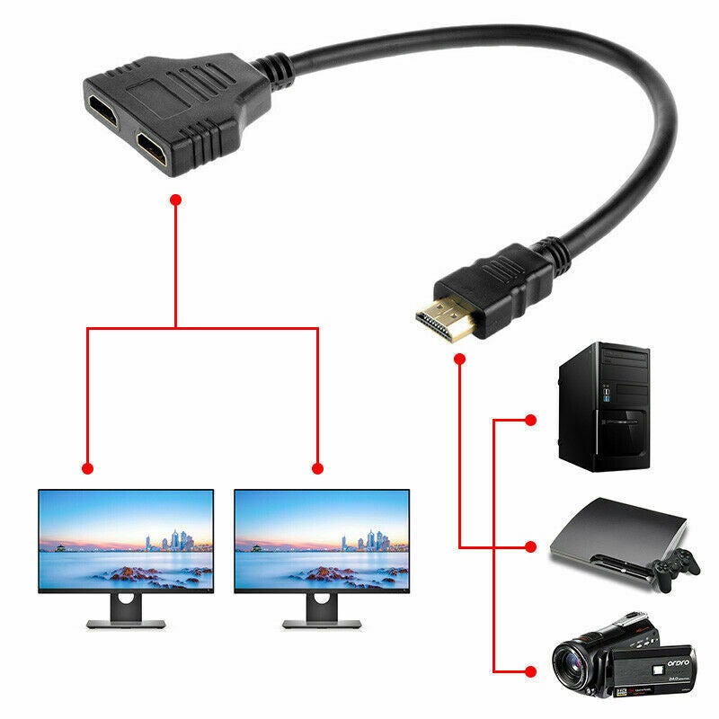 HDMI Splitter 1 In 2 Out Cable Adapter Converter 1080 Multi Display Duplicator S