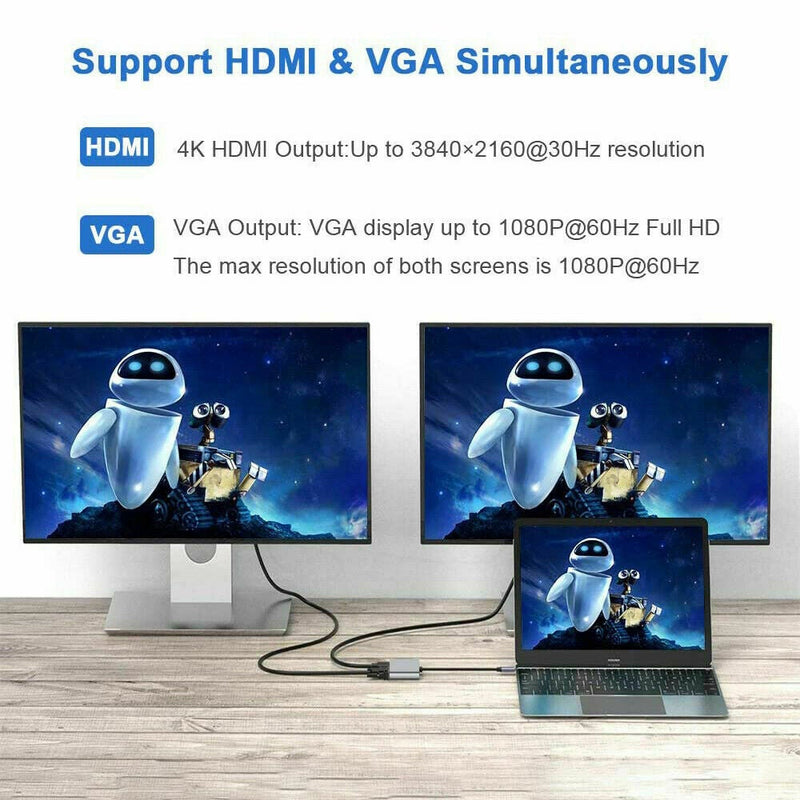 4 In 1 USB C Type-C To HDMI 4K VGA USB3.0 PD Video Adapter for MacBook/Phone