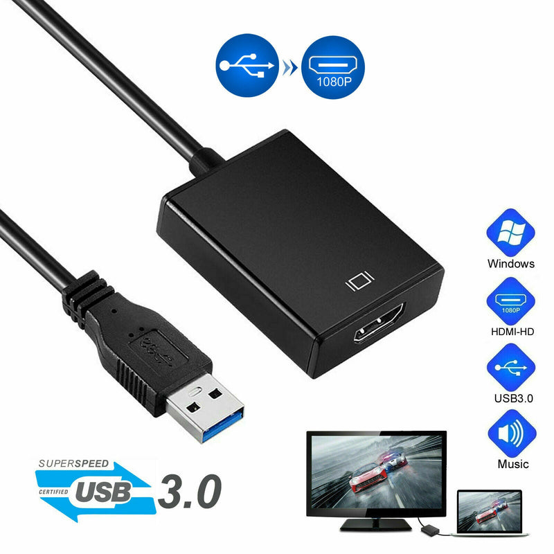 USB 3.0 Male to HDMI Female Adapter Converter Cable for Windows Mac HD 1080 YK