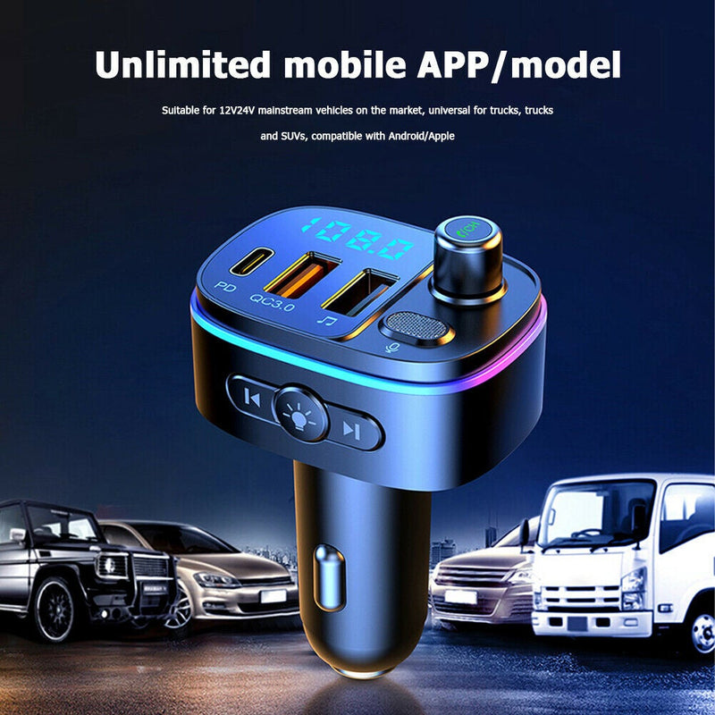 Handsfree FM Transmitter Wireless Bluetooth Car MP3 Adapter DUAL Fast Charger