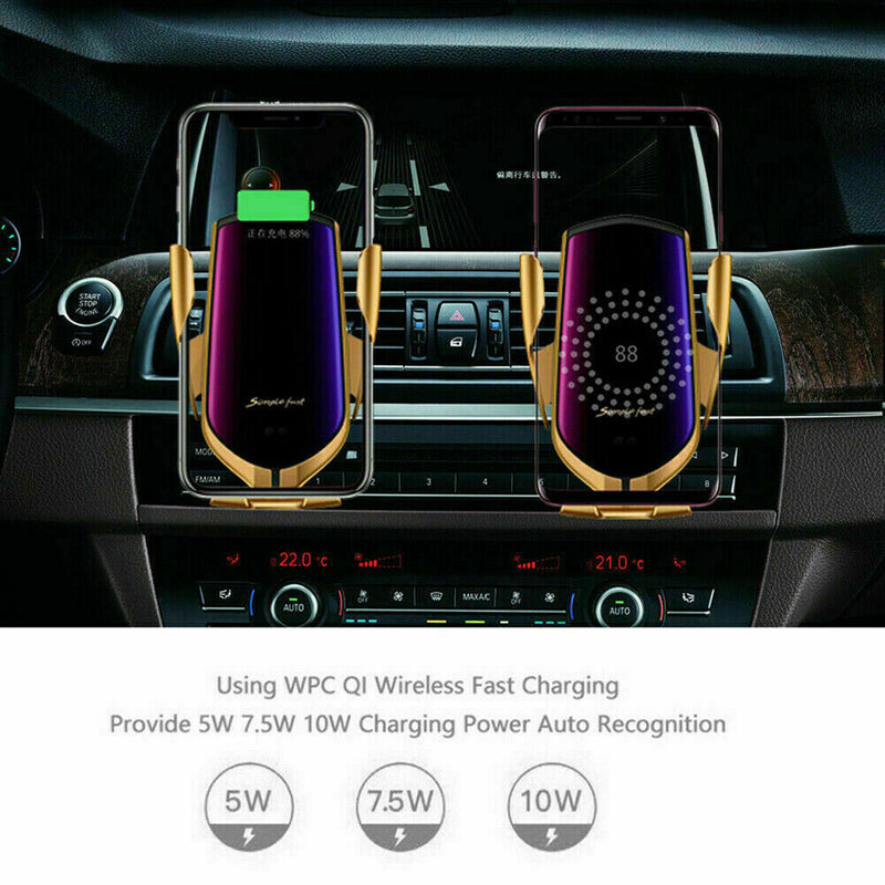 Qi Wireless Charger Car Mount Phone Holder Rack Automatic Clamping Smart Sensor