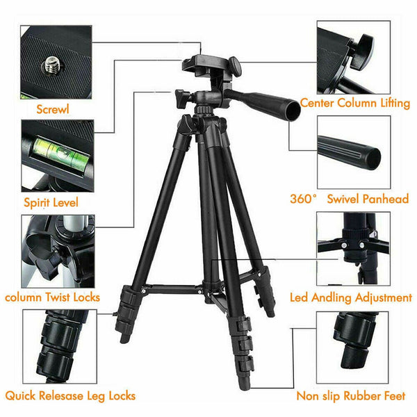 Adjustable Aluminum Tripod Stand Phone Holder For iPhone / Samsung / DSLR etc