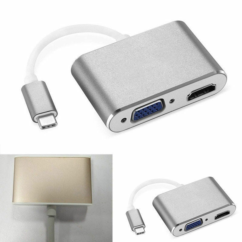 Type-C 3.1 to 4K HDMI +VGA Port USB-C HUB Adapter Converter For MacBook iPad Pro