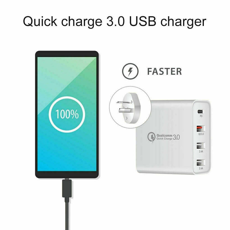 Fast Charging Charger QC3.0 48W PD USB Type C Hub Wall Plug Travel Adapter 4port