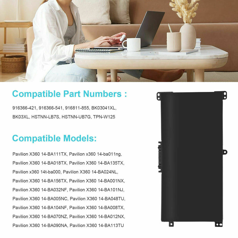 BK03XL Battery for Hp Pavilion x360 14-ba series HSTNN-UB7G TPN-W125 916366-541