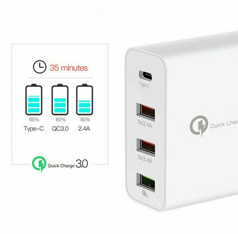 Fast Charging Charger QC3.0 48W PD USB Type C Hub Wall Plug Travel Adapter 4port