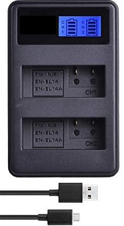 EN-EL14a LCD Dual Charger for Nikon D3400 D5500 D5300 D5200